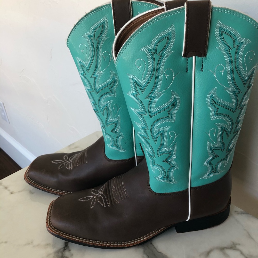 Teal/ Brown Justin western cowboy boots ropers